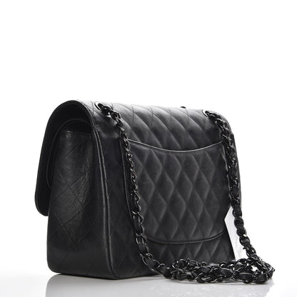 Chanel Crumpled Calfskin Quilted Jumbo Double Flap So Black 4 of 9