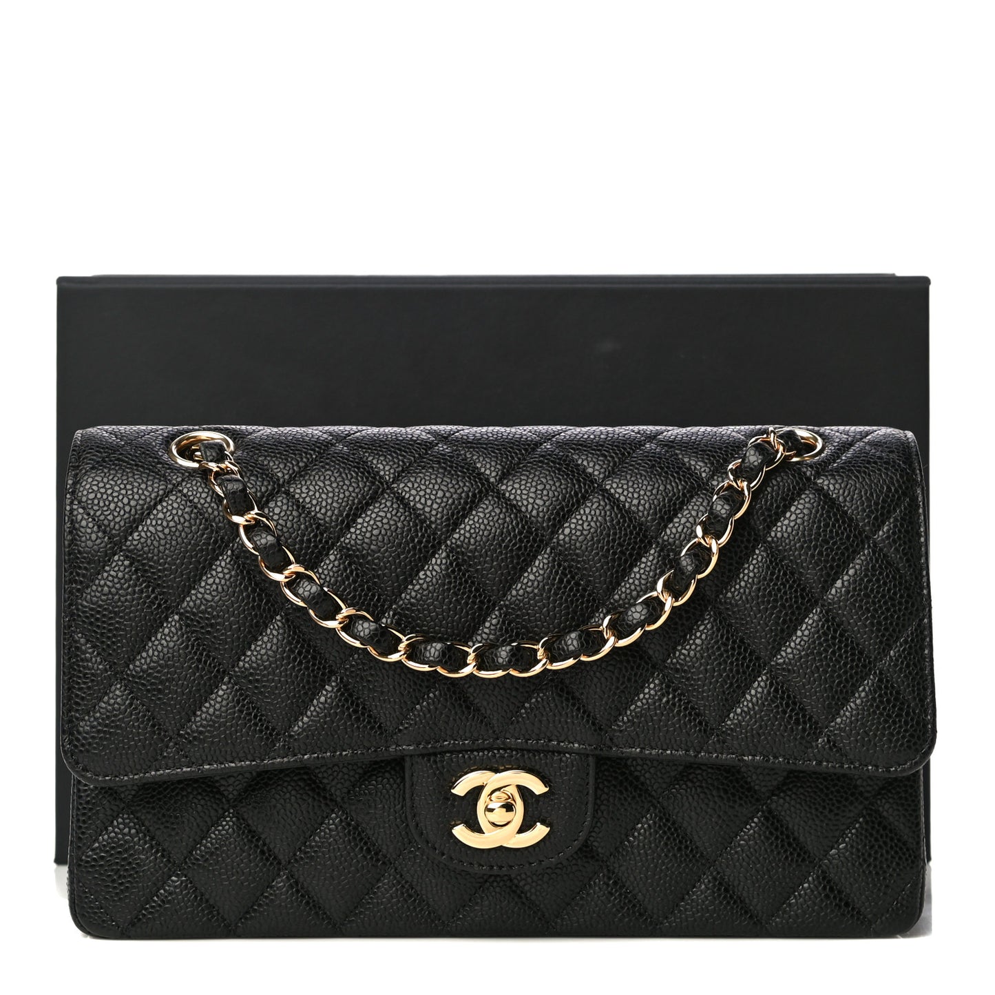 Caviar Quilted Medium Double Flap Black