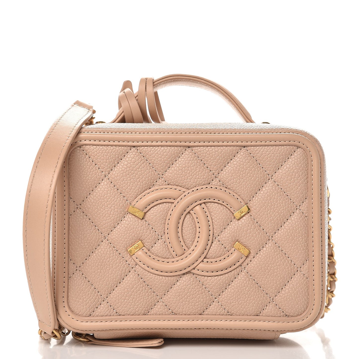 Caviar Quilted Small CC Filigree Vanity Case Beige