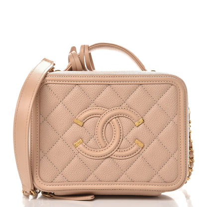 Chanel Caviar Quilted Small CC Filigree Vanity Case Beige 1 of 8
