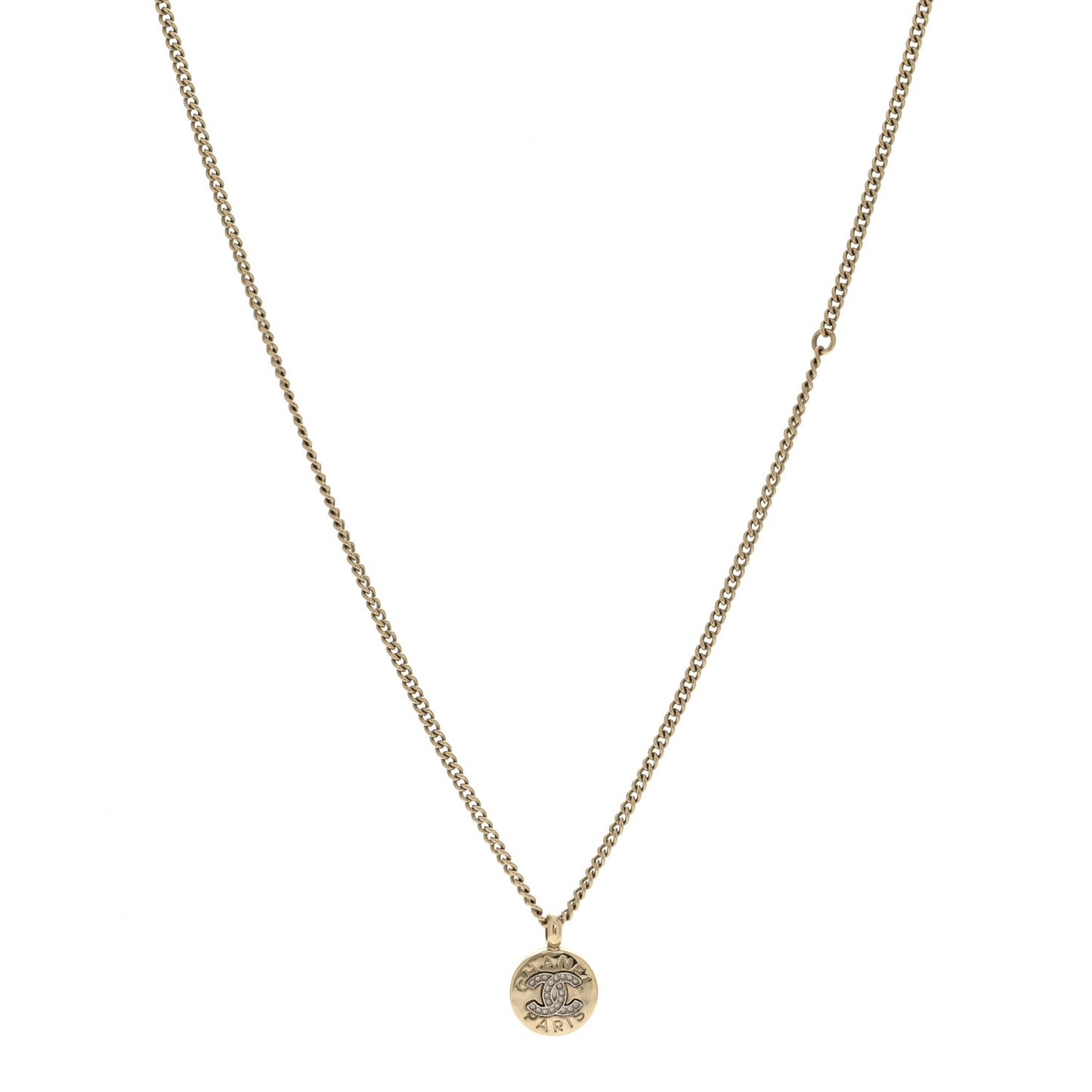Metal Crystal CC Round Pendant Necklace Gold