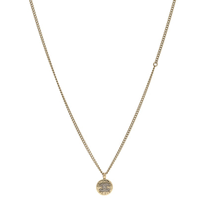 Chanel Metal Crystal CC Round Pendant Necklace Gold 1 of 7