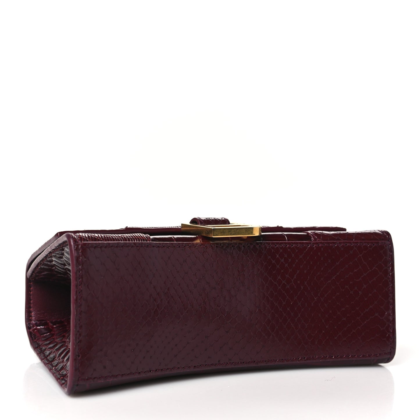 Calfskin Crocodile Lizard Embossed XS Patchwork Hourglass Top Handle Bag Burgundy