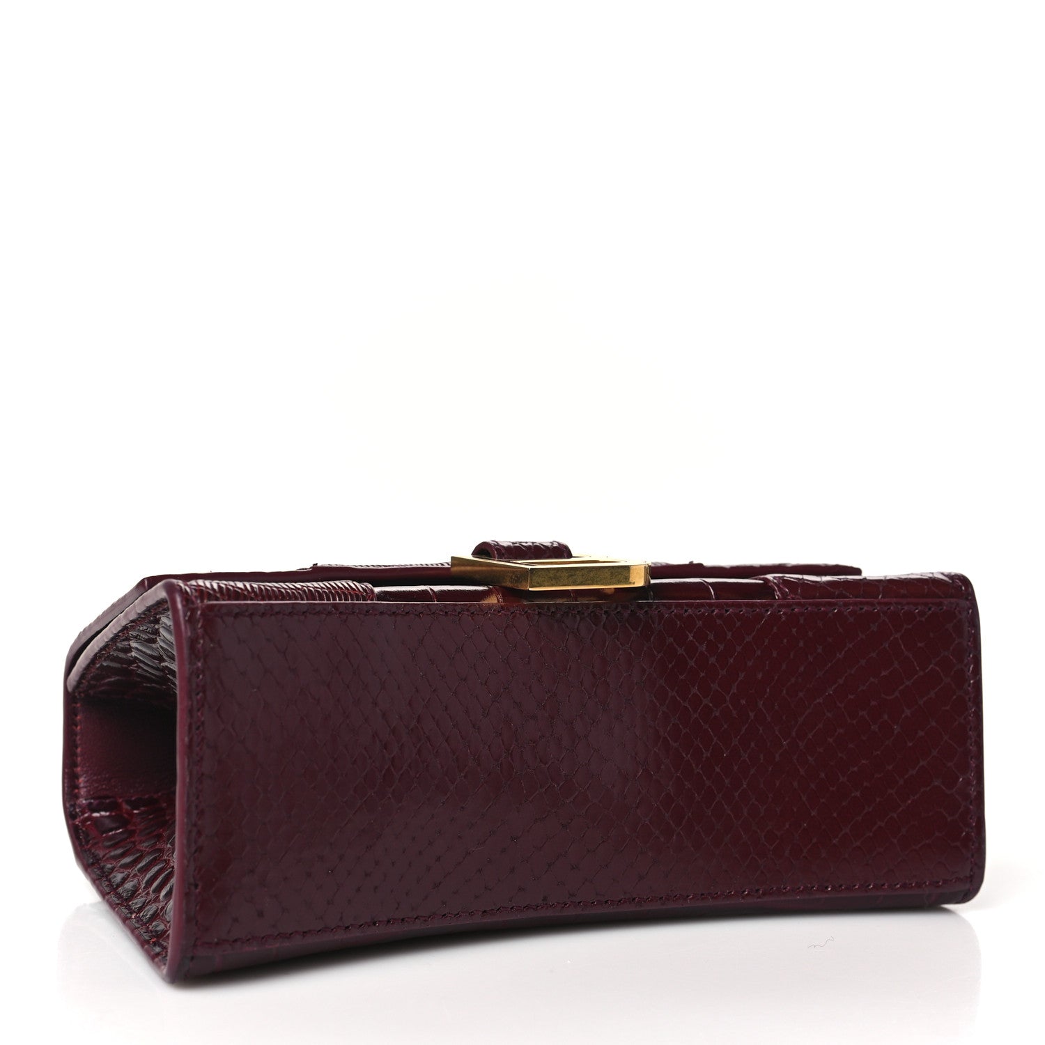 Balenciaga Calfskin Crocodile Lizard Embossed XS Patchwork Hourglass Top Handle Bag Burgundy 4 of 11
