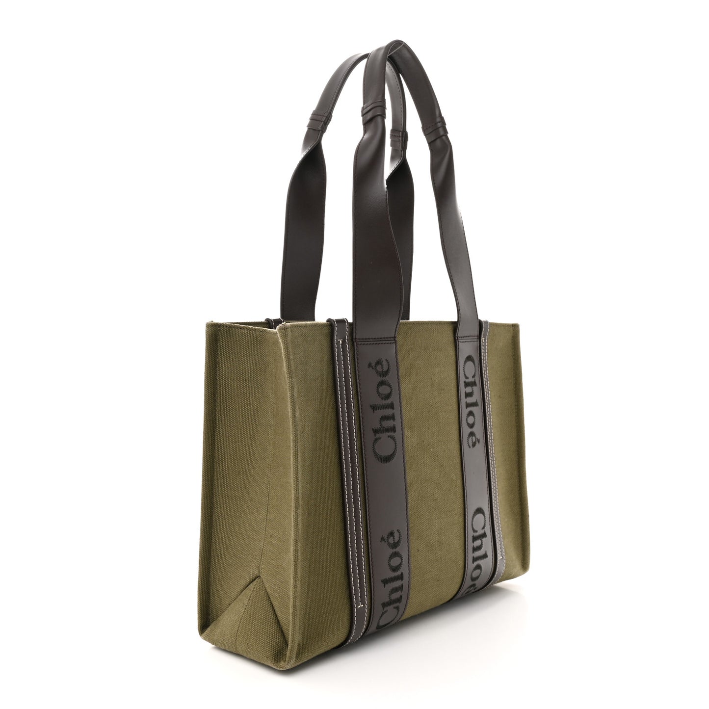 Linen Calfskin Medium Woody Tote Warm Green