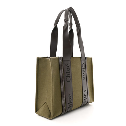 Chloe Linen Calfskin Medium Woody Tote Warm Green 3 of 14