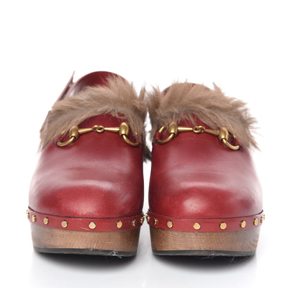 Gucci Calfskin Fur Horsebit Amstel Slingback Clogs 40 Rosso Naturale 2 of 13