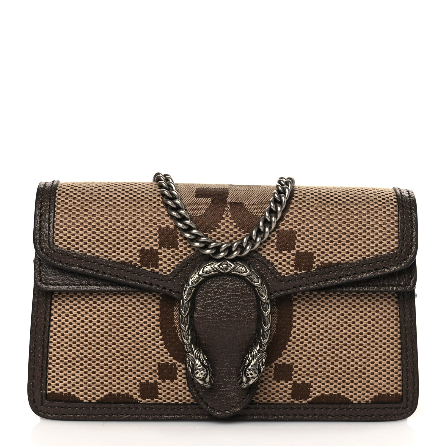 Gucci Monogram Jumbo GG Textured Dollar Calfskin Super Mini Dionysus Shoulder Bag Camel Ebony New Acero 1 of 10
