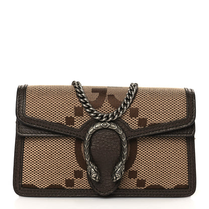 Gucci Monogram Jumbo GG Textured Dollar Calfskin Super Mini Dionysus Shoulder Bag Camel Ebony New Acero 1 of 10