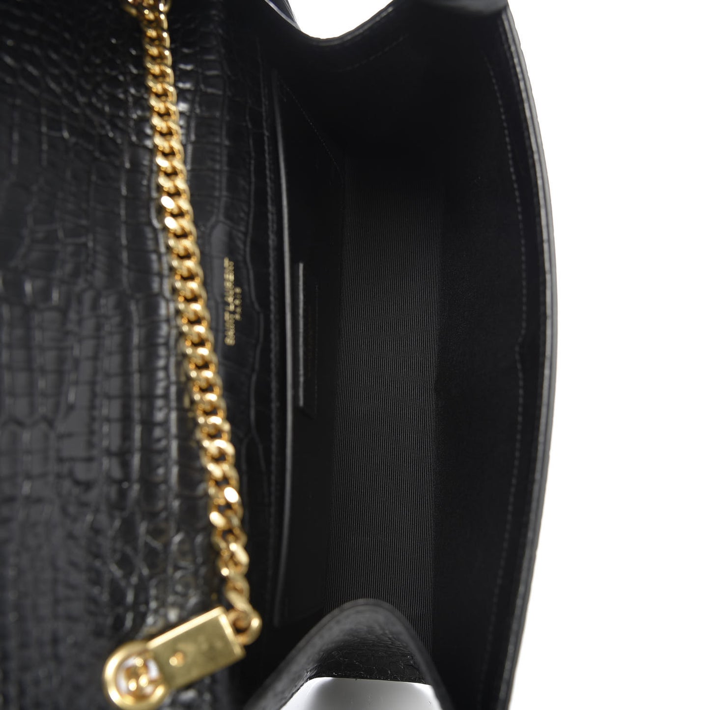Calfskin Crocodile Embossed Medium Classic Monogram Kate Tassel Satchel Black