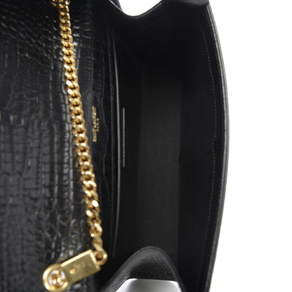 Saint Laurent Calfskin Crocodile Embossed Medium Classic Monogram Kate Tassel Satchel Black 5 of 10