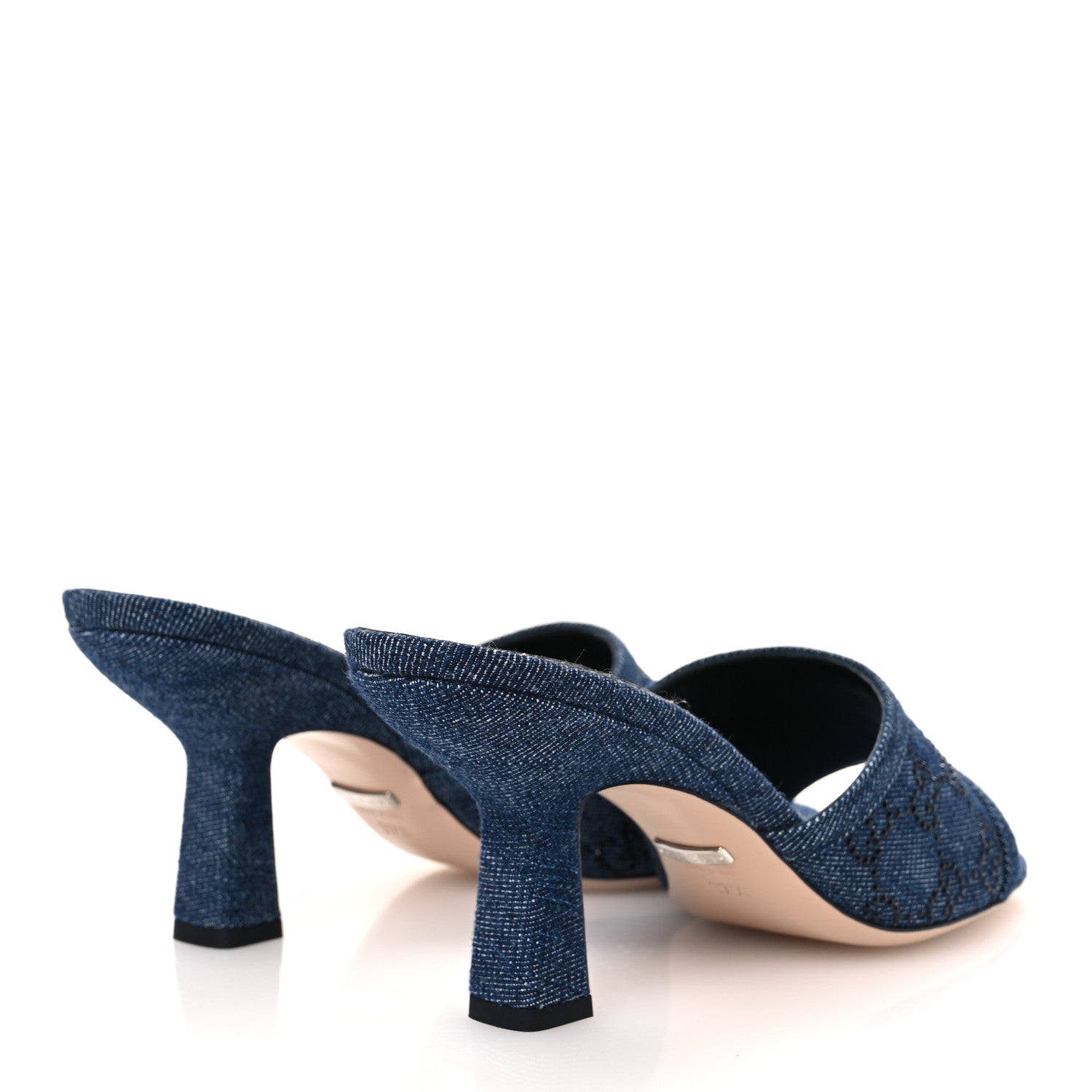 Gucci Denim Crystal GG Monogram Mules 37.5 Blue 5 of 11
