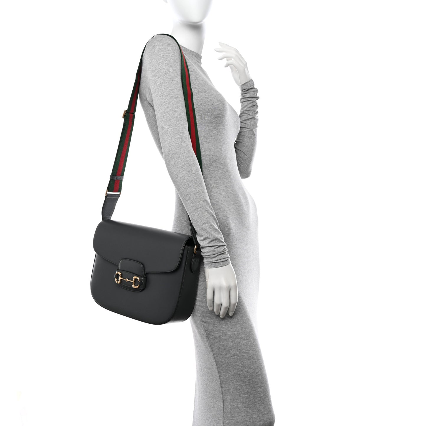 Azalea Calfskin Web Horsebit 1955 Shoulder Bag Graphite Grey