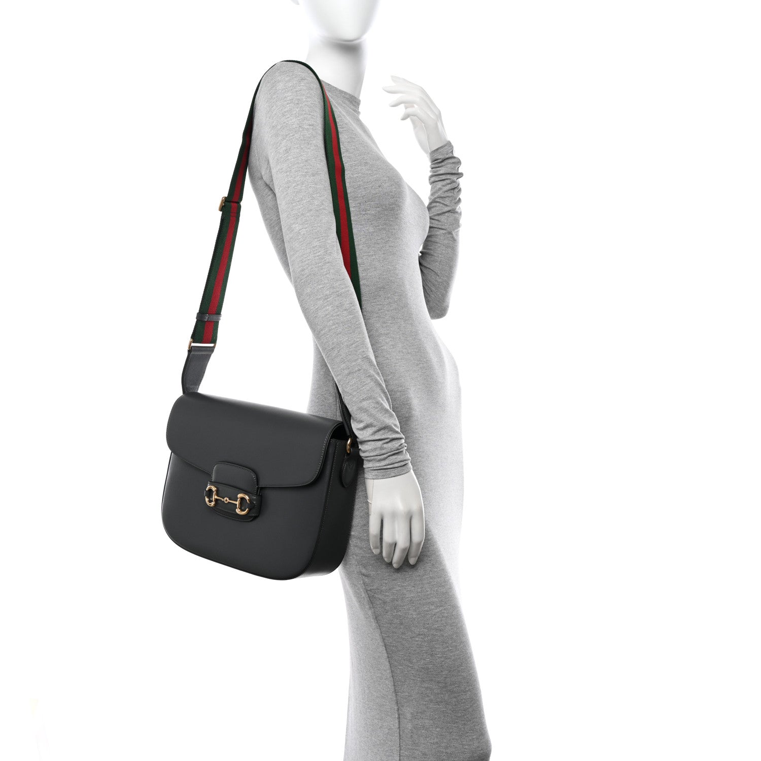 Gucci Azalea Calfskin Web Horsebit 1955 Shoulder Bag Graphite Grey 2 of 12