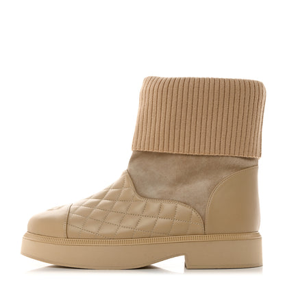 Chanel Suede Lambskin Calfskin Knit Womens Ankle Boots 39 Beige 1 of 8