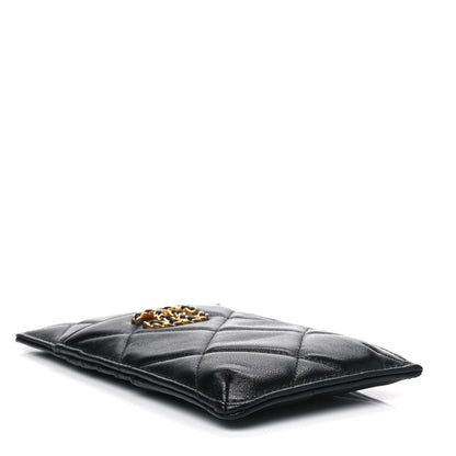 Chanel Goatskin Quilted Chanel 19 Flat Wallet Pouch Black 3 of 4