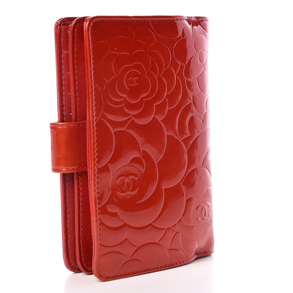 Chanel Patent Camellia Embossed Zipped Pocket Wallet Dark Red 3 of 13