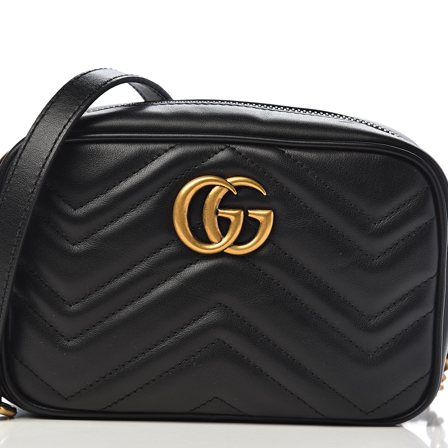 Gucci Calfskin Matelasse Mini GG Marmont Chain Shoulder Bag Black 10 of 11