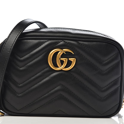 Gucci Calfskin Matelasse Mini GG Marmont Chain Shoulder Bag Black 10 of 11