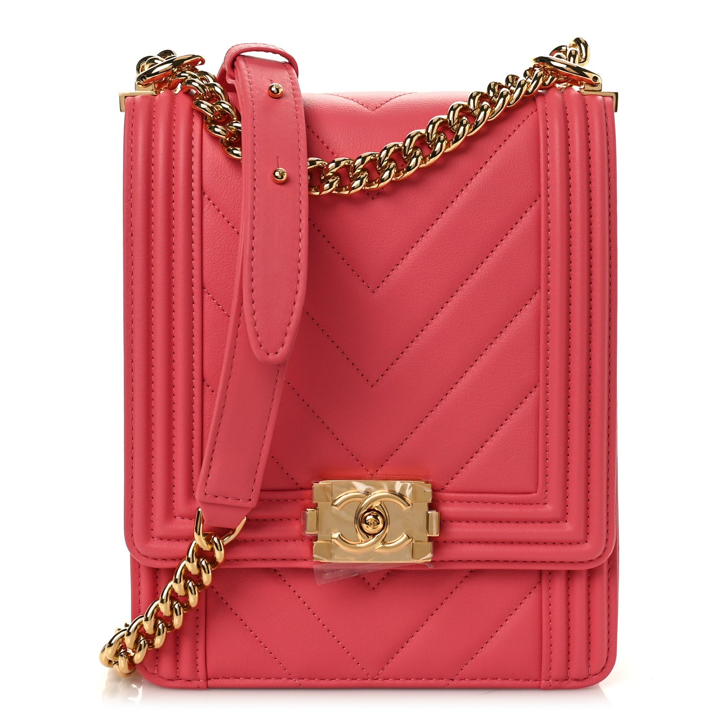 Calfskin Chevron North South Boy Flap Pink