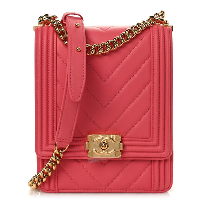 Chanel Calfskin Chevron North South Boy Flap Pink 1 of 9