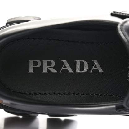 Prada Spazzolato Rois Metal Triangle Logo Monolith 55mm Loafers 37 Black 7 of 11