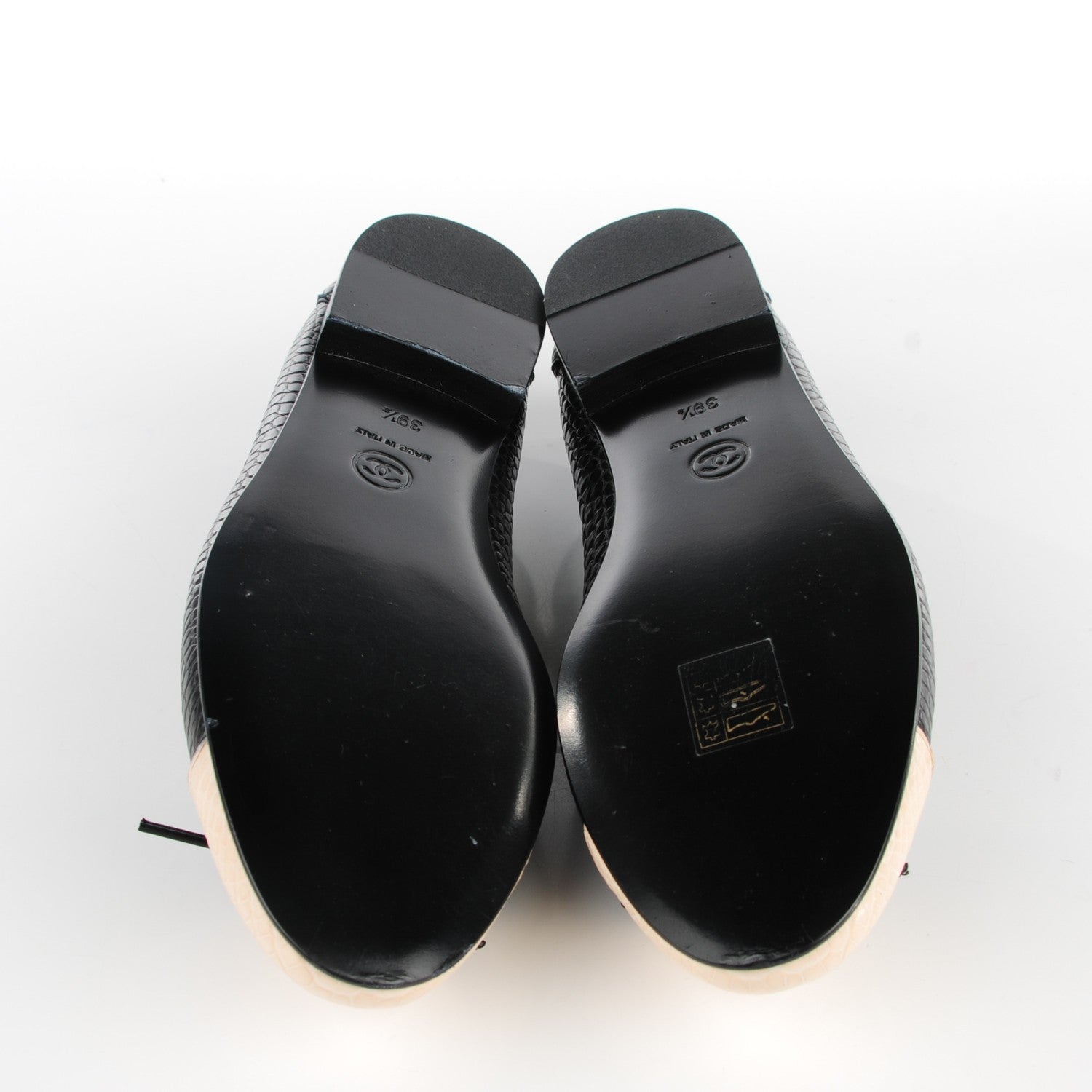 Chanel Crocodile Patent CC Cap Toe Ballerina Flats 39.5 Black 7 of 10
