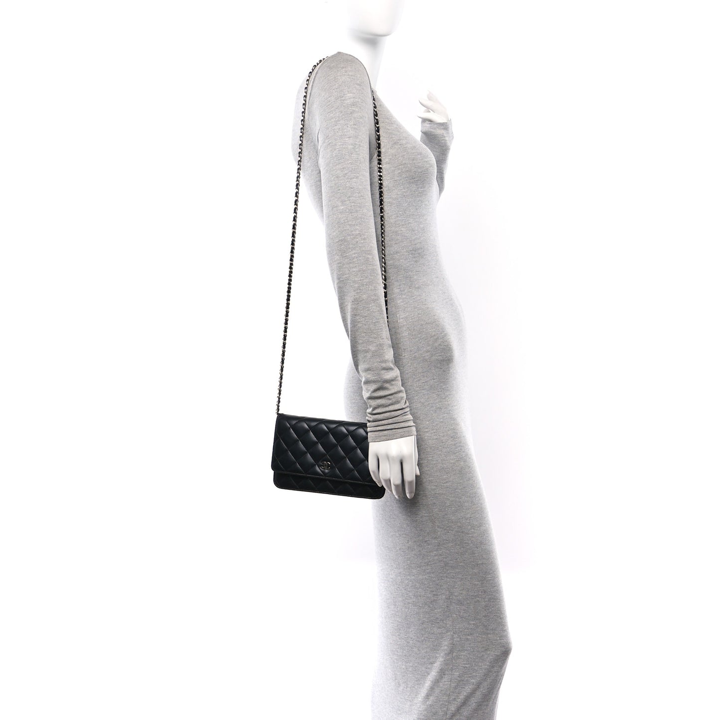 Lambskin Quilted Wallet On Chain WOC Black