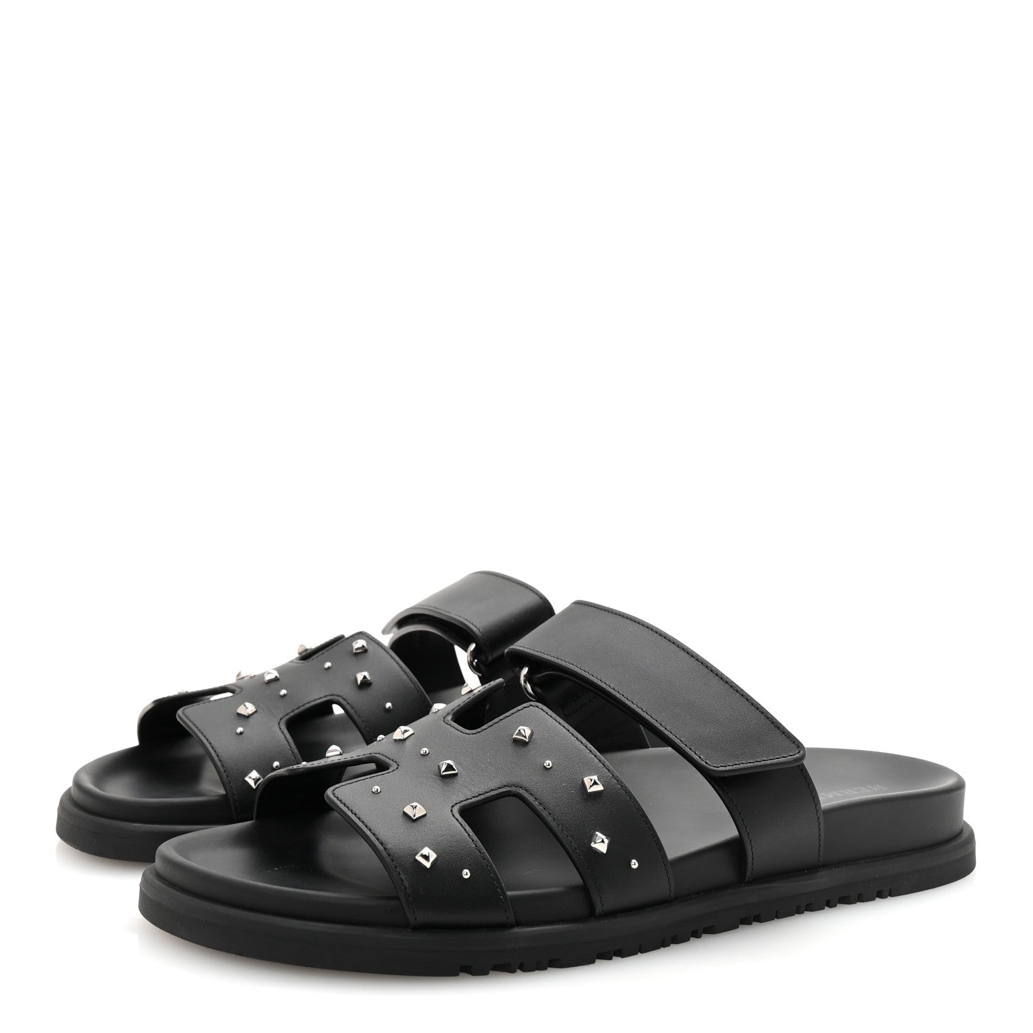 Hermes Calfskin Medor Studded Womens Chypre Sandals 39 Black 4 of 9