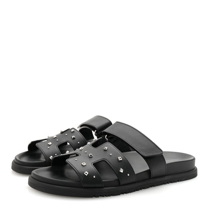 Hermes Calfskin Medor Studded Womens Chypre Sandals 39 Black 4 of 9
