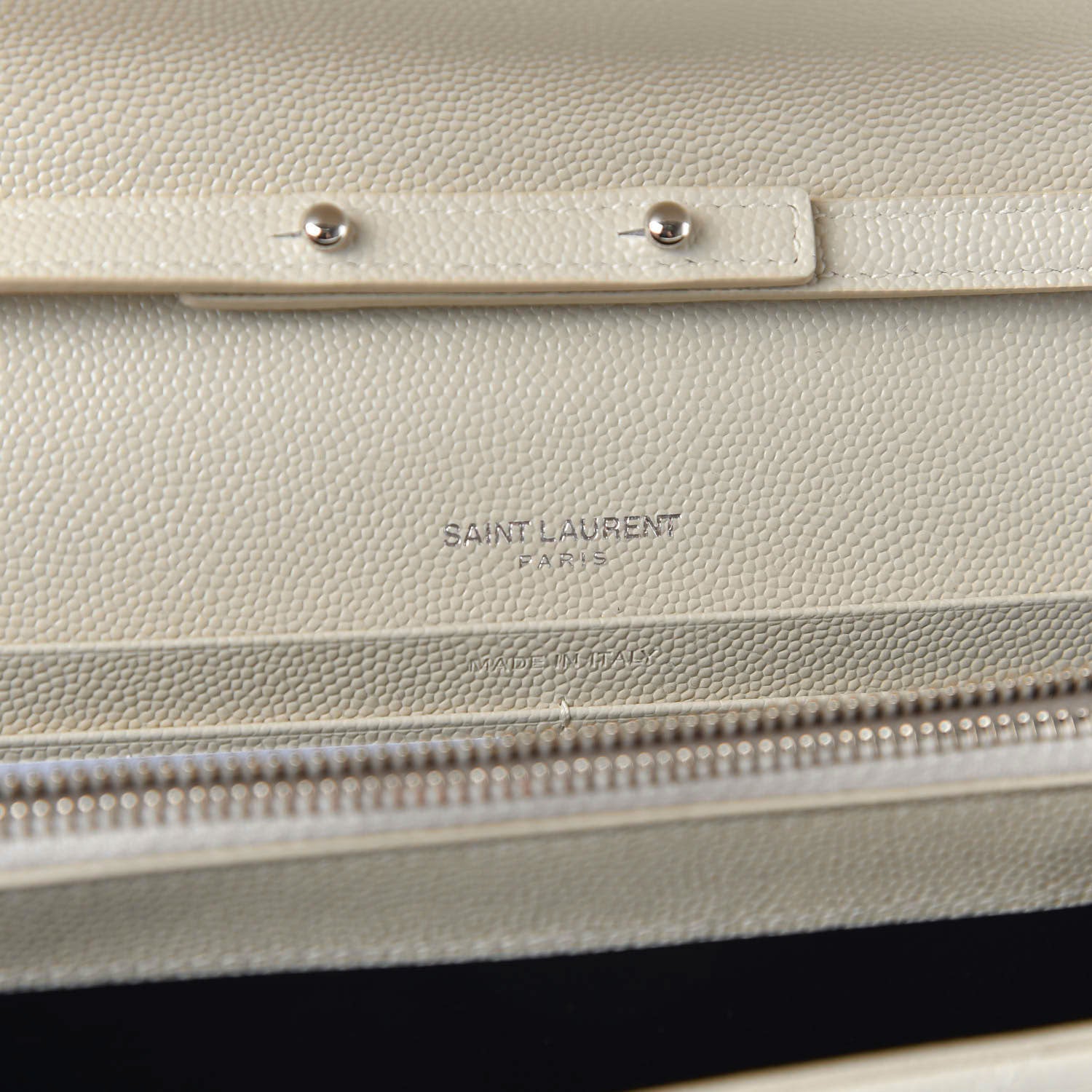 Saint Laurent Grain De Poudre Matelasse Chevron Monogram Chain Wallet Crema Soft 7 of 9
