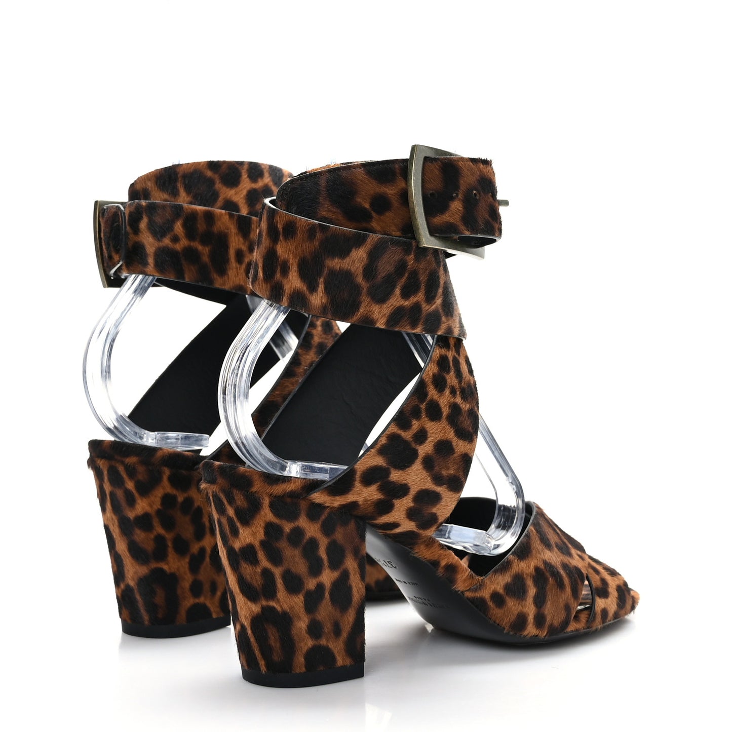 Ponyhair Leopard Print Oak 75 Ankle Strap Sandals 37.5 Brown