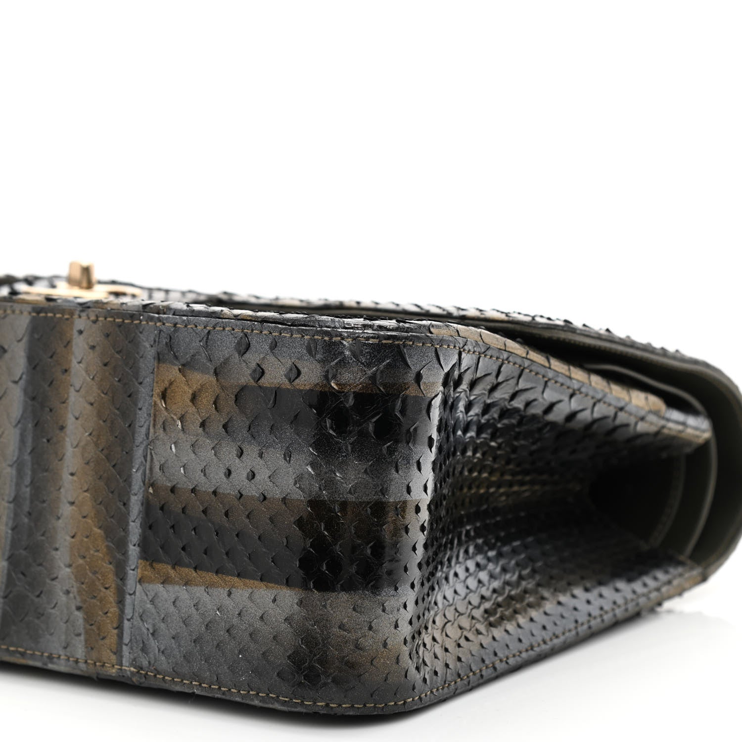 Chanel Metallic Snakeskin Jumbo Double Flap Black Gold Grey 10 of 12