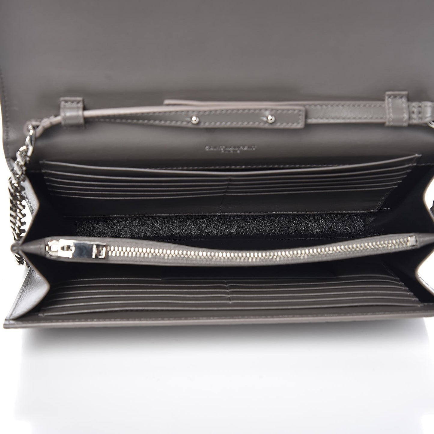 Calfskin Crocodile Embossed Monogram Chain Wallet Fog