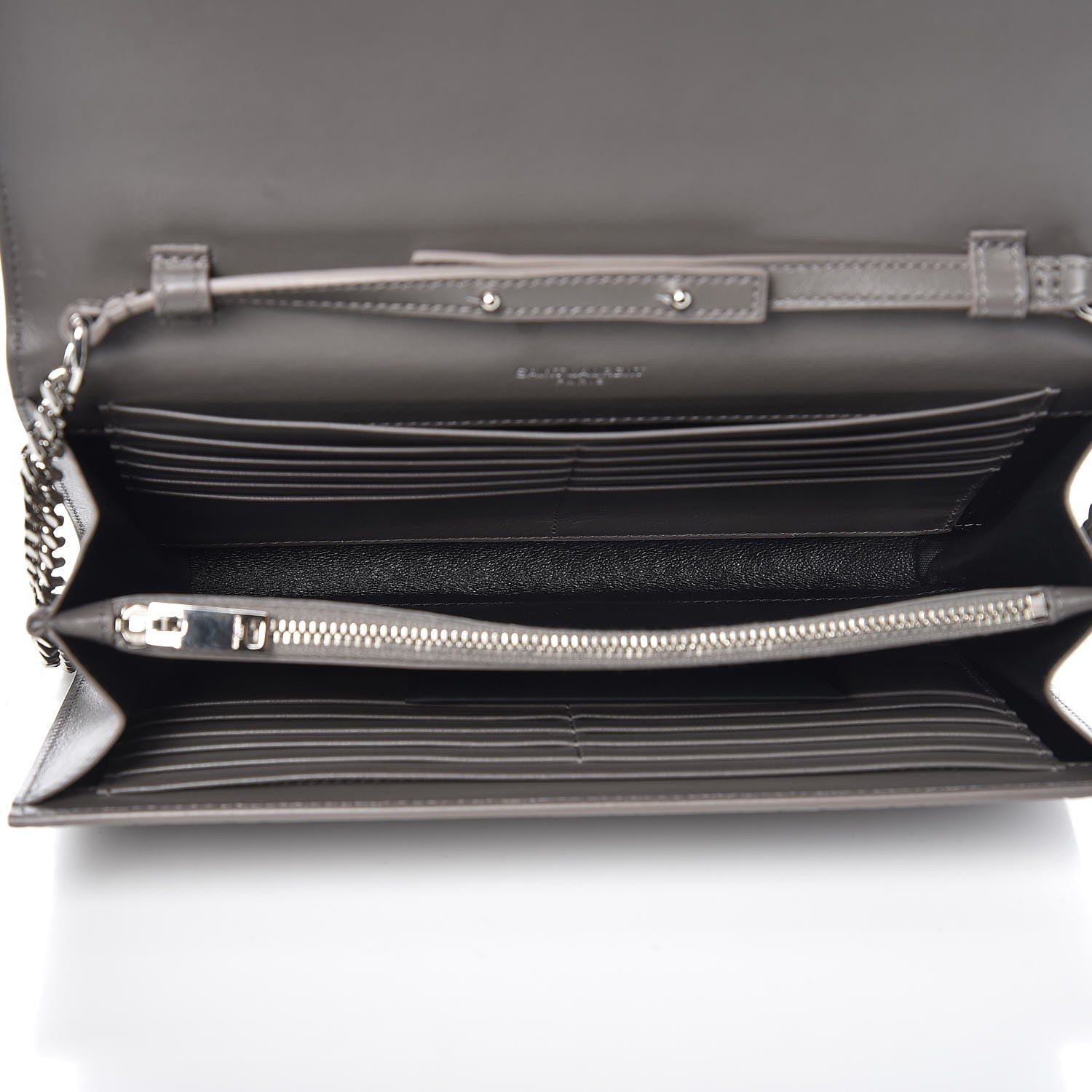 Saint Laurent Calfskin Crocodile Embossed Monogram Chain Wallet Fog 5 of 6
