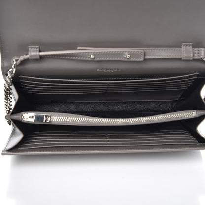 Saint Laurent Calfskin Crocodile Embossed Monogram Chain Wallet Fog 5 of 6