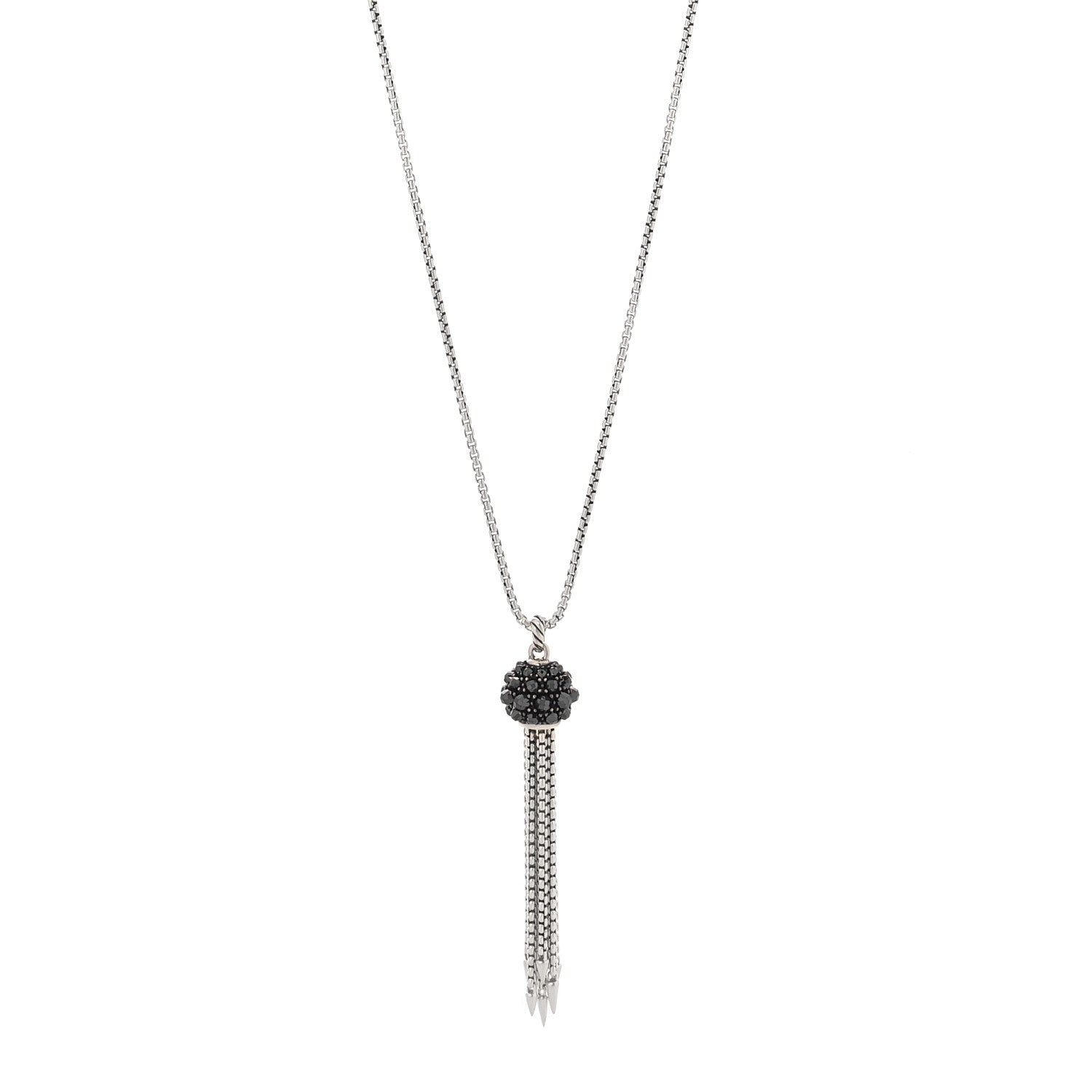David Yurman Sterling Silver Hematine Cable Berries Tassel Pendant Necklace 1 of 3
