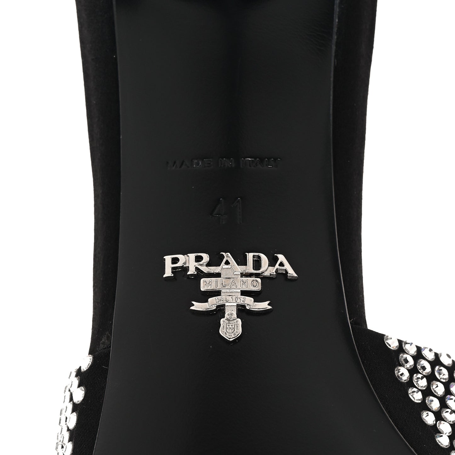 Satin Crystal Logo 65mm Slide Sandals 41 Cristal