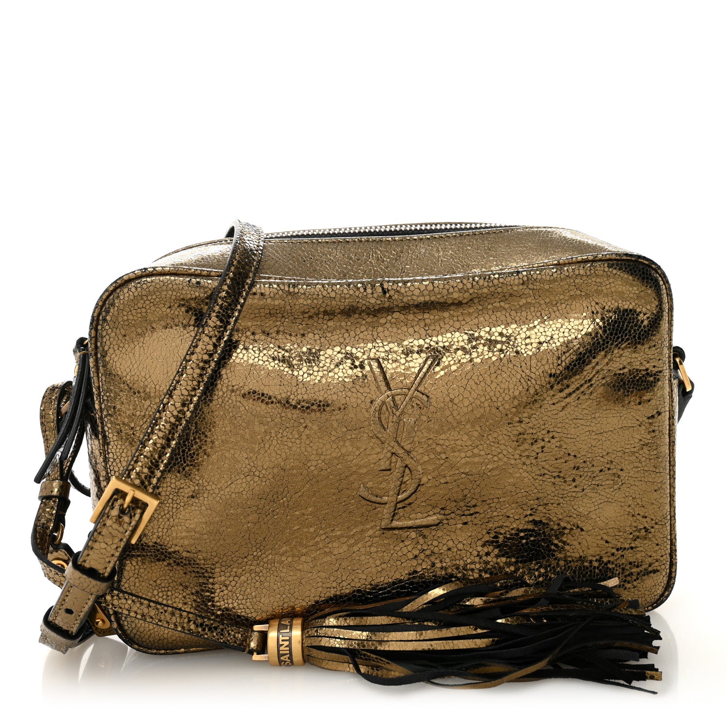 Saint Laurent Calfskin Lame Monogram Small Lou Camera Bag Gold Olive 1 of 10