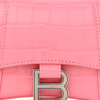 Balenciaga Shiny Calfskin Crocodile Embossed Hourglass Top Handle Bag XS Sweet Pink 9 of 14
