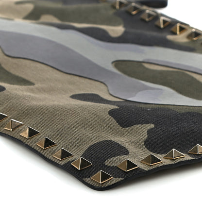 Valentino Garavani Nappa Canvas Camouflage Large Rockstud Zip Pouch Green 9 of 9