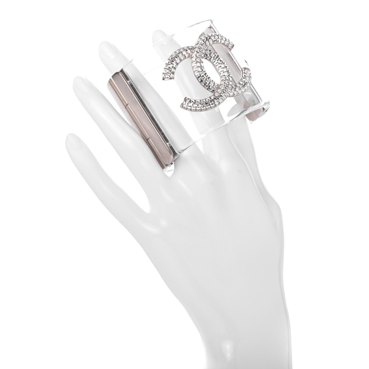 Chanel Lucite Baguette Crystal CC Cuff Transparent Silver 2 of 4