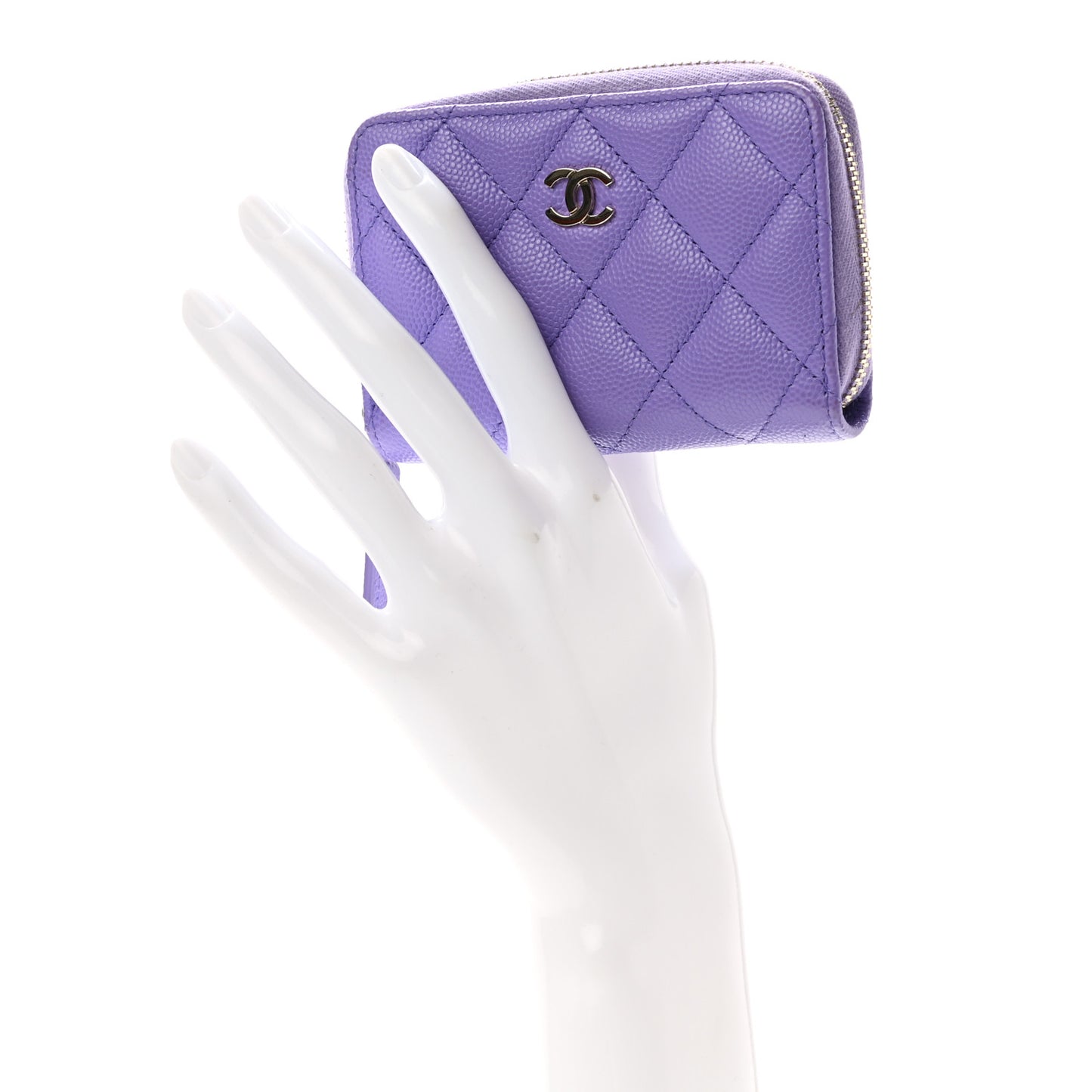 Caviar Quilted Zip Around Coin Purse Wallet Purple