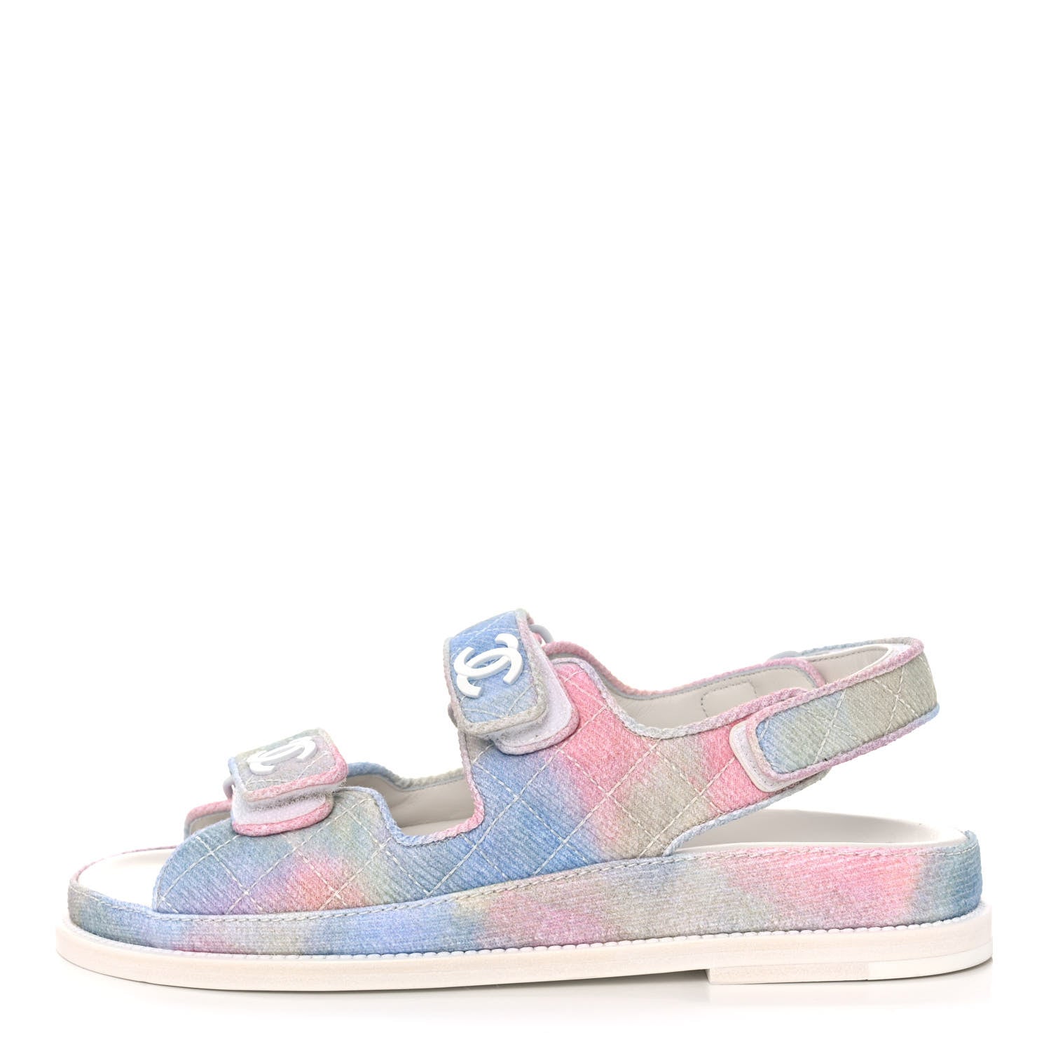 Chanel Printed Fabric Quilted Dad Sandals 37.5 Green Pink Blue 1 of 9