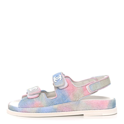 Chanel Printed Fabric Quilted Dad Sandals 37.5 Green Pink Blue 1 of 9