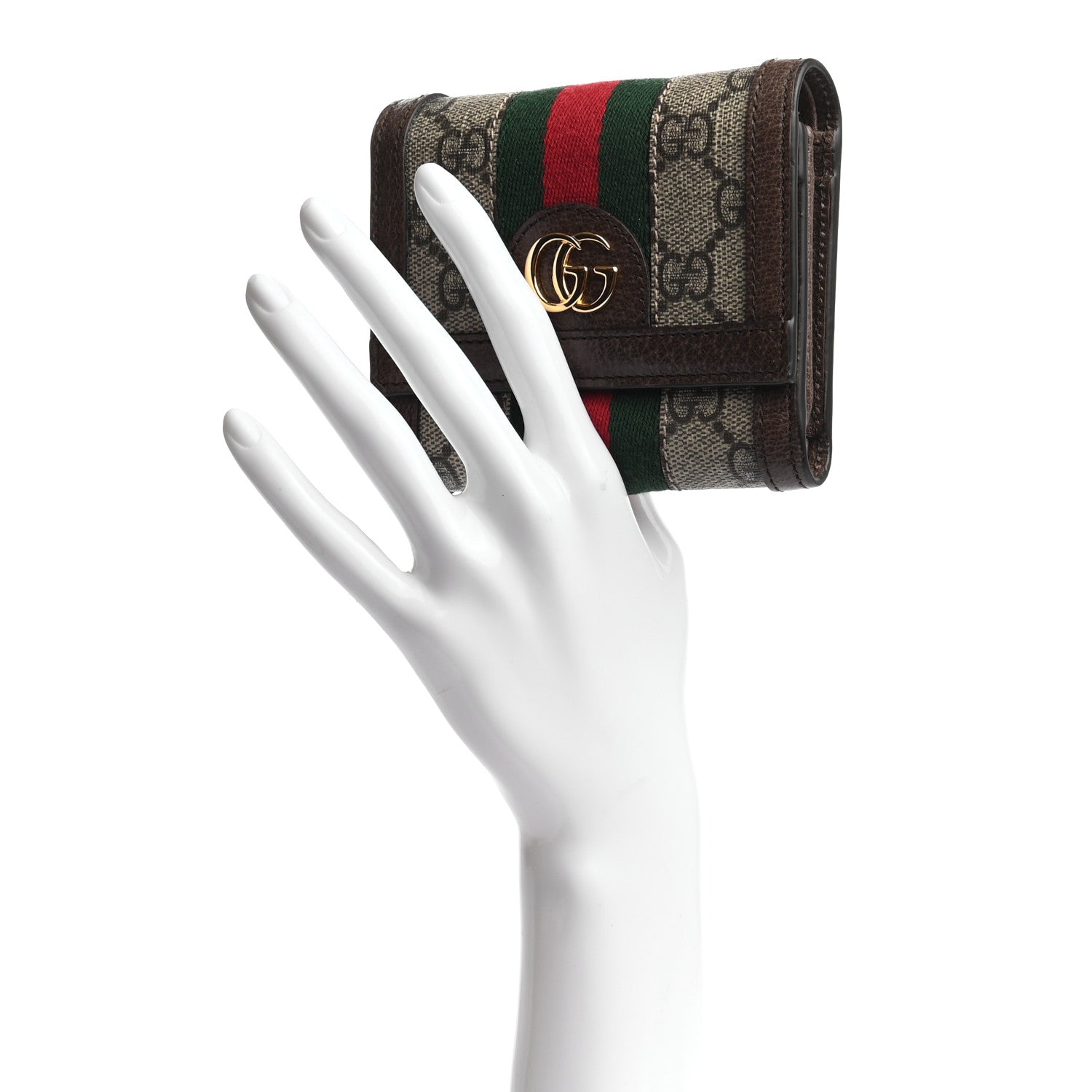 Gucci GG Supreme Monogram Web Ophidia French Flap Wallet Beige New Acero 2 of 7