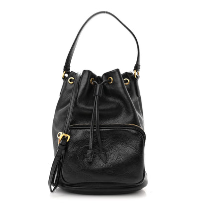 Prada Glace Calfskin Embossed Secchiello Bucket Bag Black 1 of 9