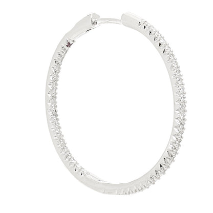 Roberto Coin 18K White Gold Diamond 30mm Micropave Hoop Earrings 3 of 5