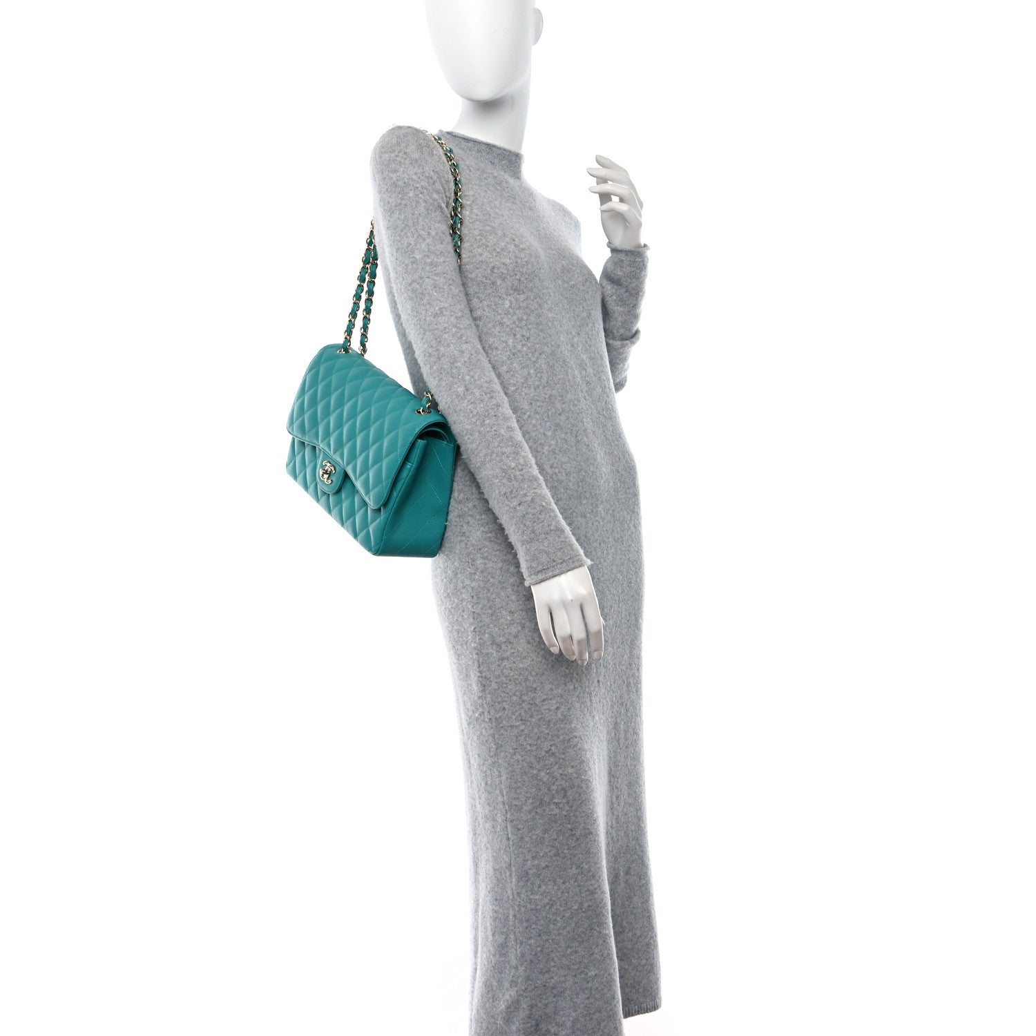 Chanel Caviar Quilted Jumbo Double Flap Turquoise 2 of 10