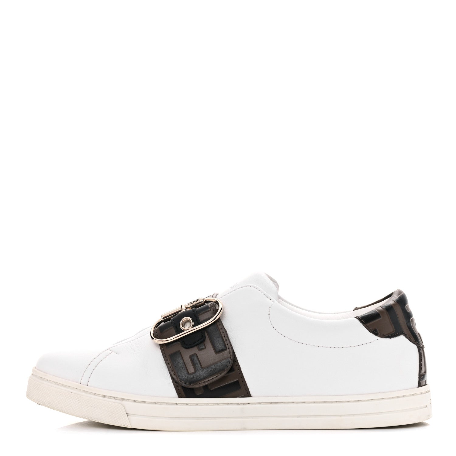 Fendi Vitello FF Embossed Womens Slip On Sneakers 38.5 Ultra White Maya Black 1 of 13